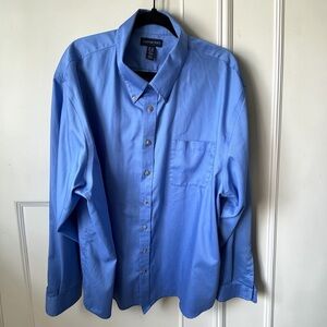 Lands’ End Blue Button Down Shirt XXL Tall Cotton Classic Fit Long Sleeve